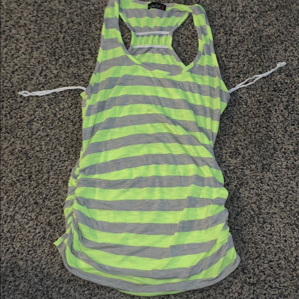 Neon yellow and gray stripe racer back tank